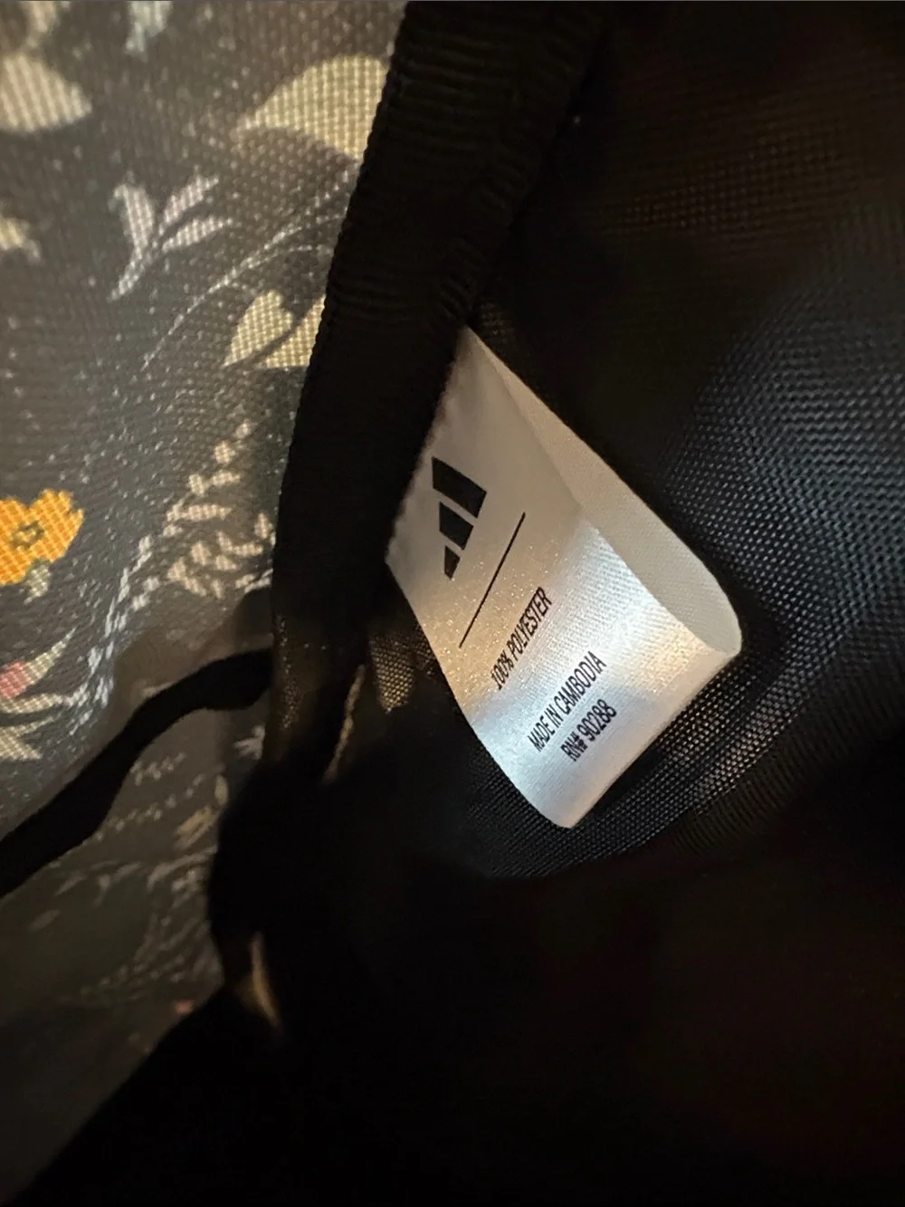 adidas Black Floral Print Backpack with Yellow, Pink and Blue Flowers